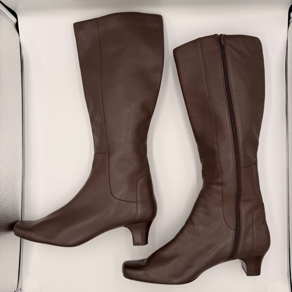 Chadwicks Leather Chocolate Brown Knee High Low Heel Square Toe Classic Boot 11 - Picture 6 of 11